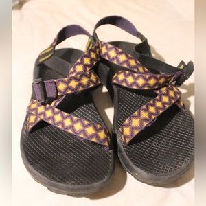 Purple and Yellow Patterned Chacos